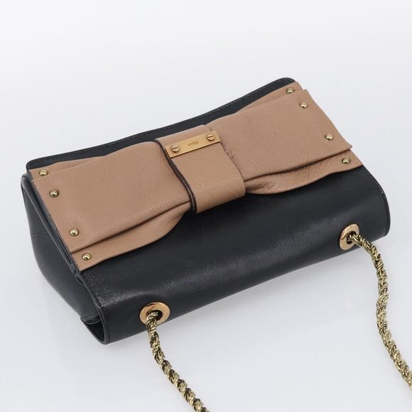 Chloe Chain Shoulder Bag Leather Black Gold Auth 214938A