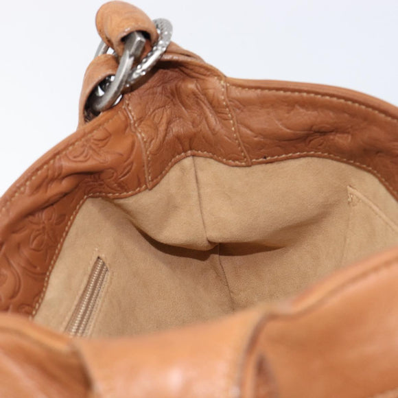 Salvatore Ferragamo Gancini Shoulder Bag Leather Brown Silver Auth 214940A