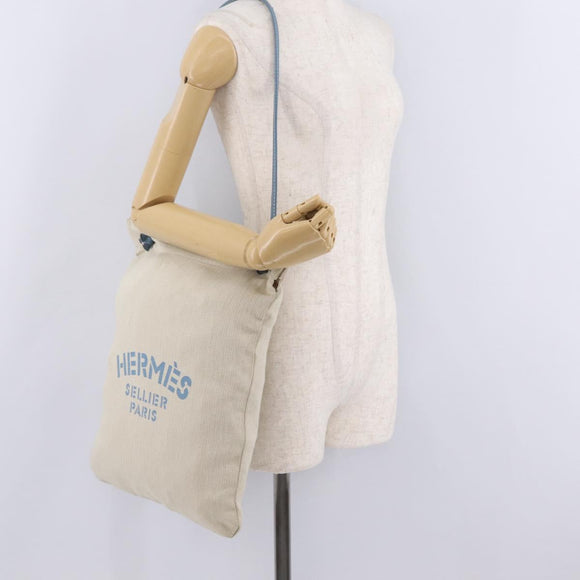 HERMES Aline PM Shoulder Bag Canvas Beige Gold Auth 214942A
