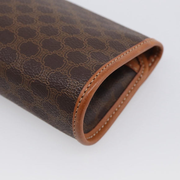 CELINE Macadam Canvas Pouch PVC Leather Brown Gold Auth 214943A