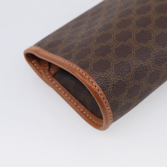 CELINE Macadam Canvas Pouch PVC Leather Brown Gold Auth 214943A