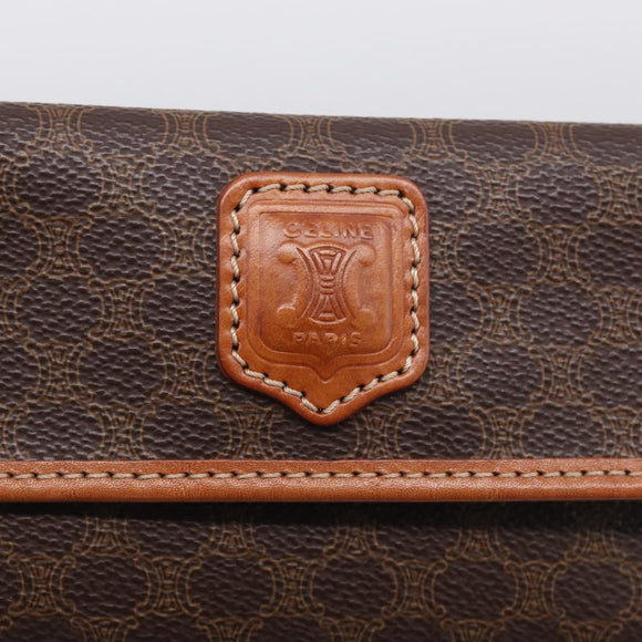 CELINE Macadam Canvas Pouch PVC Leather Brown Gold Auth 214943A