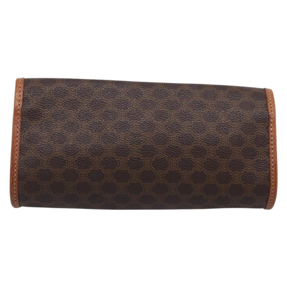 CELINE Macadam Canvas Pouch PVC Leather Brown Gold Auth 214943A