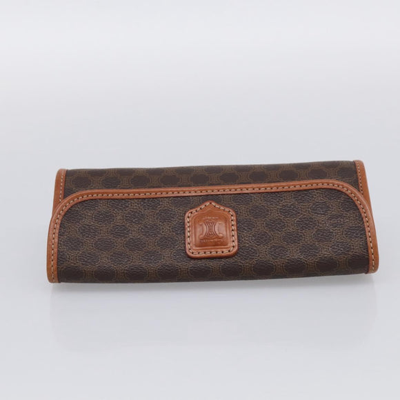 CELINE Macadam Canvas Pouch PVC Leather Brown Gold Auth 214943A
