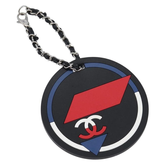 CHANEL Bag Charm Rubber Black Silver CC Auth 214946