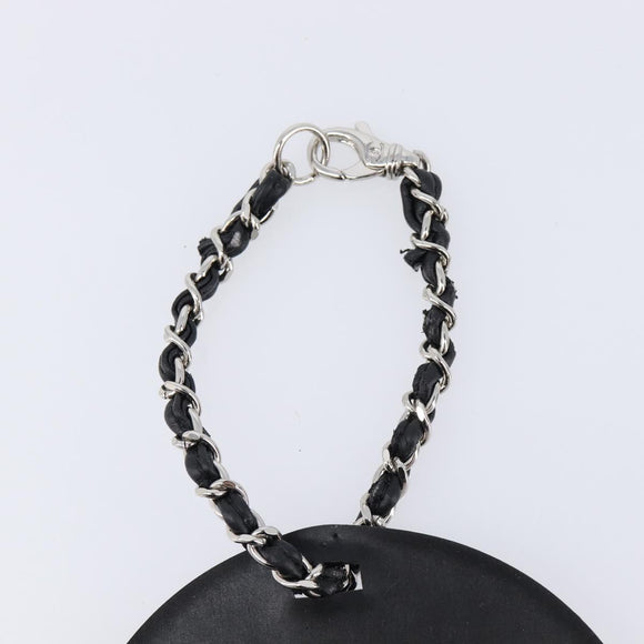 CHANEL Bag Charm Rubber Black Silver CC Auth 214946