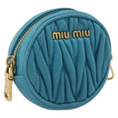 Miu Miu Matelasse Coin Purse Leather Blue Gold Auth 214948A-1