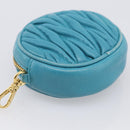 Miu Miu Matelasse Coin Purse Leather Blue Gold Auth 214948A-11