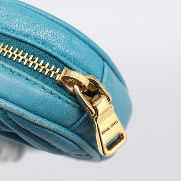 Miu Miu Matelasse Coin Purse Leather Blue Gold Auth 214948A
