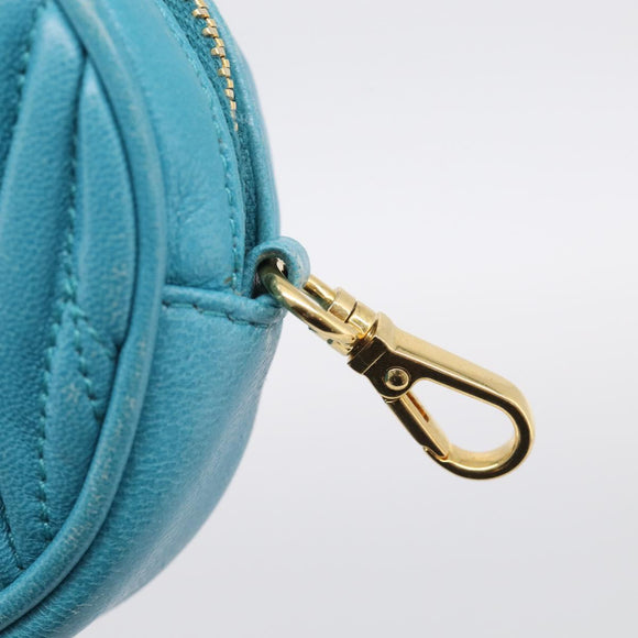 Miu Miu Matelasse Coin Purse Leather Blue Gold Auth 214948A