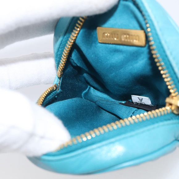 Miu Miu Matelasse Coin Purse Leather Blue Gold Auth 214948A