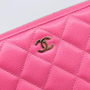 CHANEL Matelasse Wallet Caviar Skin Pink Gold CC Auth 214961M-14