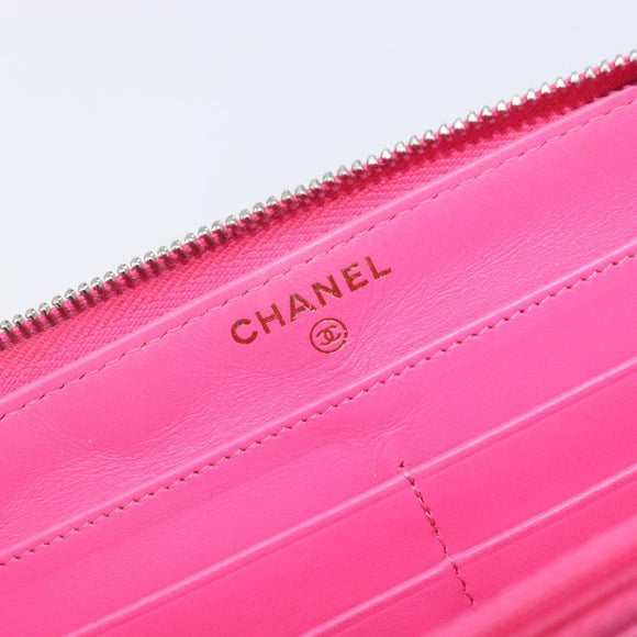 CHANEL Matelasse Wallet Caviar Skin Pink Gold CC Auth 214961M