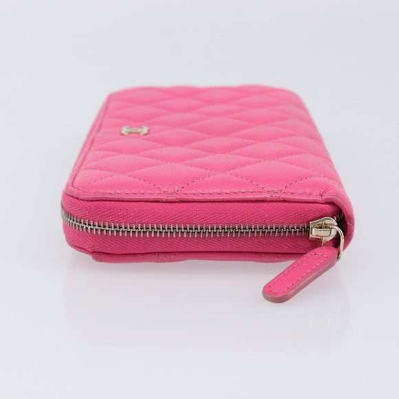 CHANEL Matelasse Wallet Caviar Skin Pink Gold CC Auth 214961M