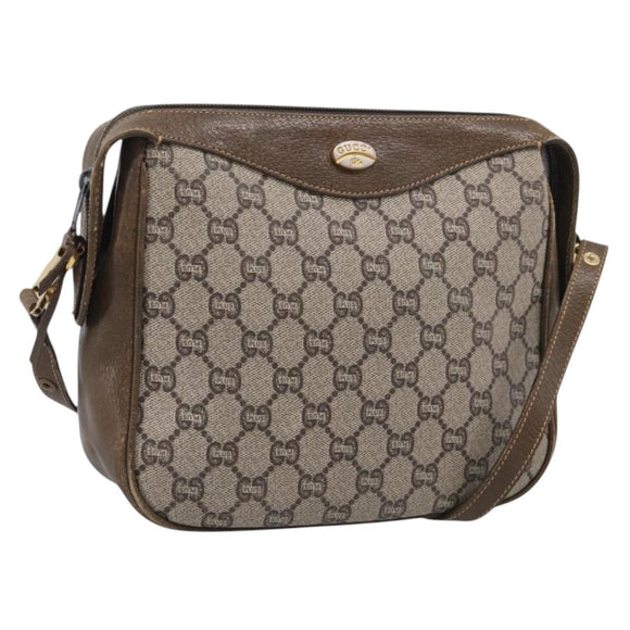 GUCCI GG Plus Supreme Shoulder Bag PVC Leather Beige Gold Auth 215190