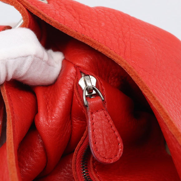 Bottega Veneta Shoulder Bag Leather Red Silver Auth 215194V