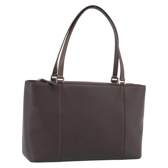 BURBERRY Tote Bag Leather Brown Silver Auth 215195