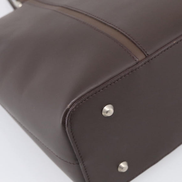 BURBERRY Tote Bag Leather Brown Silver Auth 215195