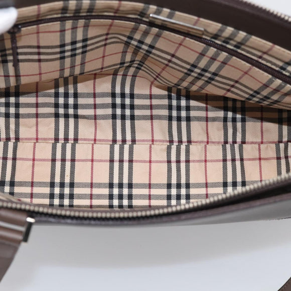 BURBERRY Tote Bag Leather Brown Silver Auth 215195