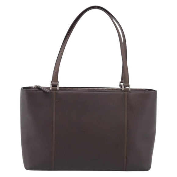 BURBERRY Tote Bag Leather Brown Silver Auth 215195