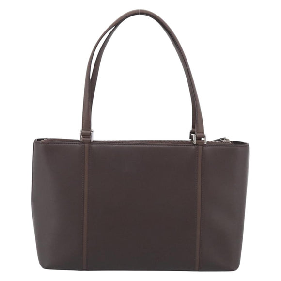 BURBERRY Tote Bag Leather Brown Silver Auth 215195