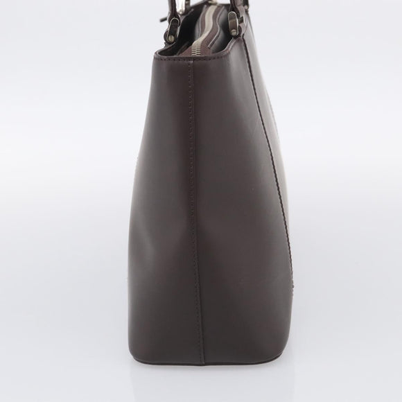 BURBERRY Tote Bag Leather Brown Silver Auth 215195