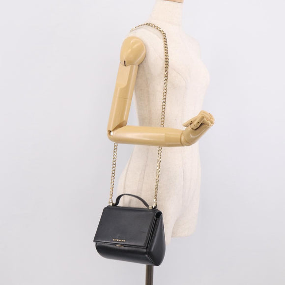 GIVENCHY Chain Pandora Box Shoulder Bag Leather 2way Black Gold Auth 215213