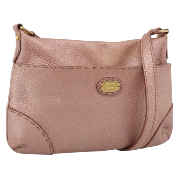 FENDI Celeria Shoulder Bag Leather Pink Gold 8BT200 Auth 215359A