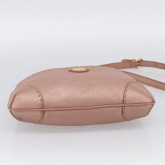 FENDI Celeria Shoulder Bag Leather Pink Gold 8BT200 Auth 215359A