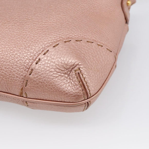 FENDI Celeria Shoulder Bag Leather Pink Gold 8BT200 Auth 215359A