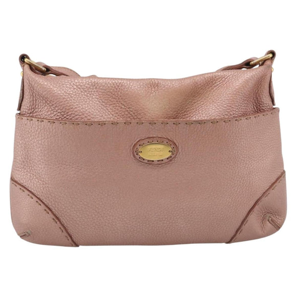 FENDI Celeria Shoulder Bag Leather Pink Gold 8BT200 Auth 215359A