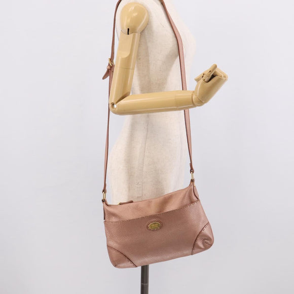 FENDI Celeria Shoulder Bag Leather Pink Gold 8BT200 Auth 215359A