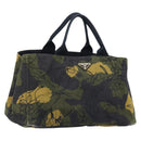 PRADA Canapa Hand Bag Canvas Green Gold Auth 215362A-1