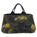 PRADA Canapa Hand Bag Canvas Green Gold Auth 215362A-2