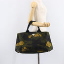 PRADA Canapa Hand Bag Canvas Green Gold Auth 215362A-24