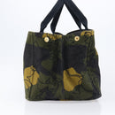 PRADA Canapa Hand Bag Canvas Green Gold Auth 215362A-4