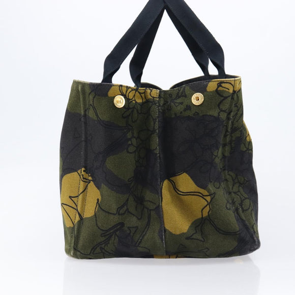 PRADA Canapa Hand Bag Canvas Green Gold Auth 215362A