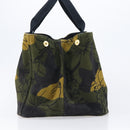 PRADA Canapa Hand Bag Canvas Green Gold Auth 215362A-5
