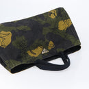 PRADA Canapa Hand Bag Canvas Green Gold Auth 215362A-6