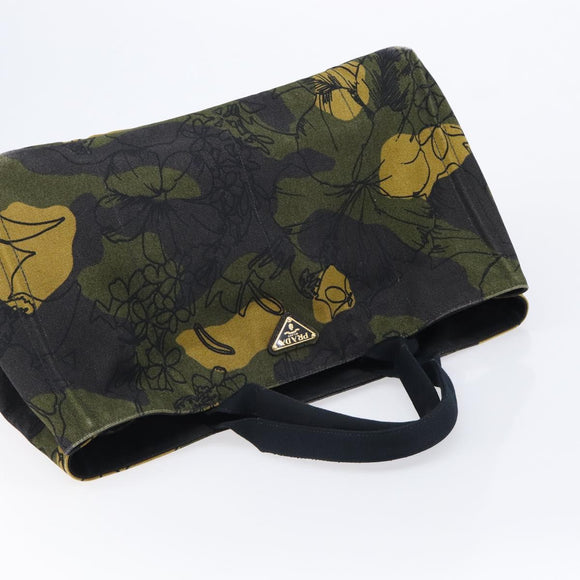 PRADA Canapa Hand Bag Canvas Green Gold Auth 215362A