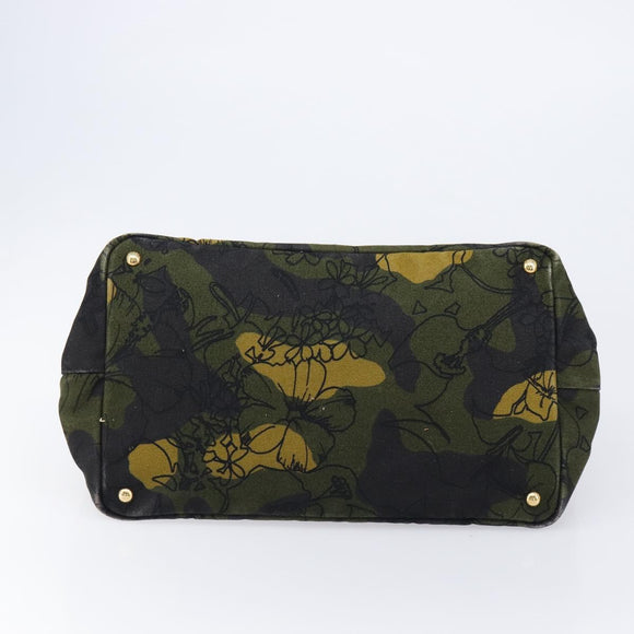 PRADA Canapa Hand Bag Canvas Green Gold Auth 215362A