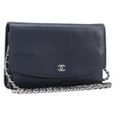 CHANEL Chain Shoulder Wallet Bag Caviar Skin Navy Silver CC Auth 215363V-1