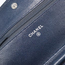 CHANEL Chain Shoulder Wallet Bag Caviar Skin Navy Silver CC Auth 215363V-17