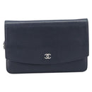 CHANEL Chain Shoulder Wallet Bag Caviar Skin Navy Silver CC Auth 215363V-2