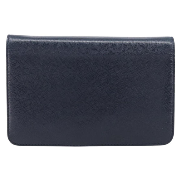 CHANEL Chain Shoulder Wallet Bag Caviar Skin Navy Silver CC Auth 215363V