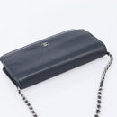 CHANEL Chain Shoulder Wallet Bag Caviar Skin Navy Silver CC Auth 215363V-6