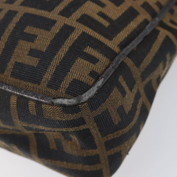 FENDI Zucca Canvas Shoulder Bag Brown Black Auth 215364