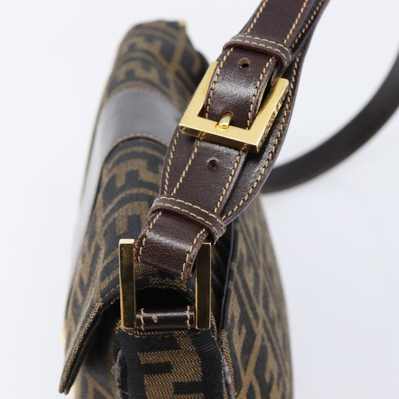 FENDI Zucca Canvas Shoulder Bag Brown Black Auth 215364