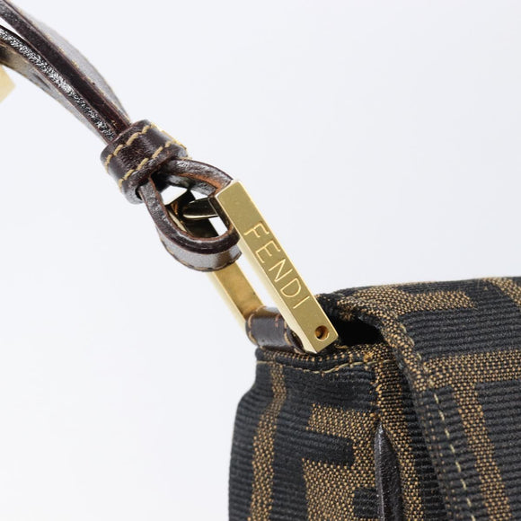 FENDI Zucca Canvas Shoulder Bag Brown Black Auth 215364