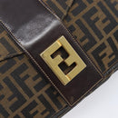 FENDI Zucca Canvas Shoulder Bag Brown Black Auth 215364-17